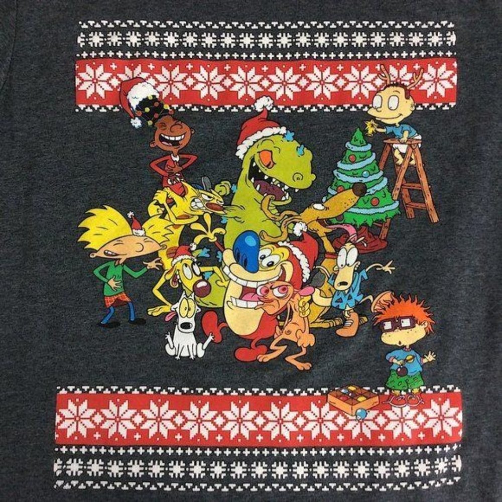 4/$25 Nickelodeon 90s Cast T Shirt Retro Graphic Cartoon Ugly Christmas Men L - Picture 2 of 8
